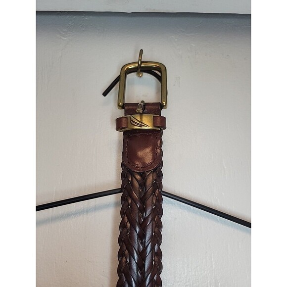 Nautica Brown Leather Braided /Woven Belt 36" Brass Closure *Read - Picture 2 of 7